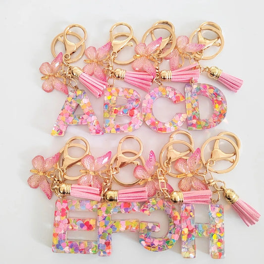 Pink Butterfly Letter Keychain