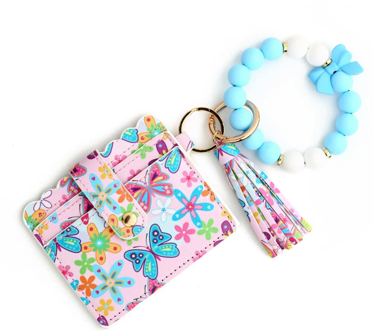 Sky Blue Butterfly Wristlet